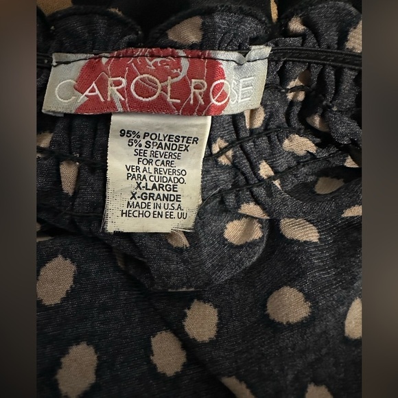 Women's Carol Rose Black/tan Polka Dot Stretch Neck Blouse Size XL - Picture 4 of 5